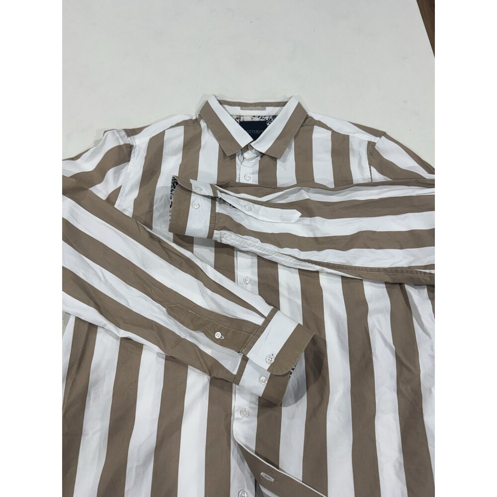 Denim & Flower Ricky Singh Tan And White Vertical Striped Shirt Size L